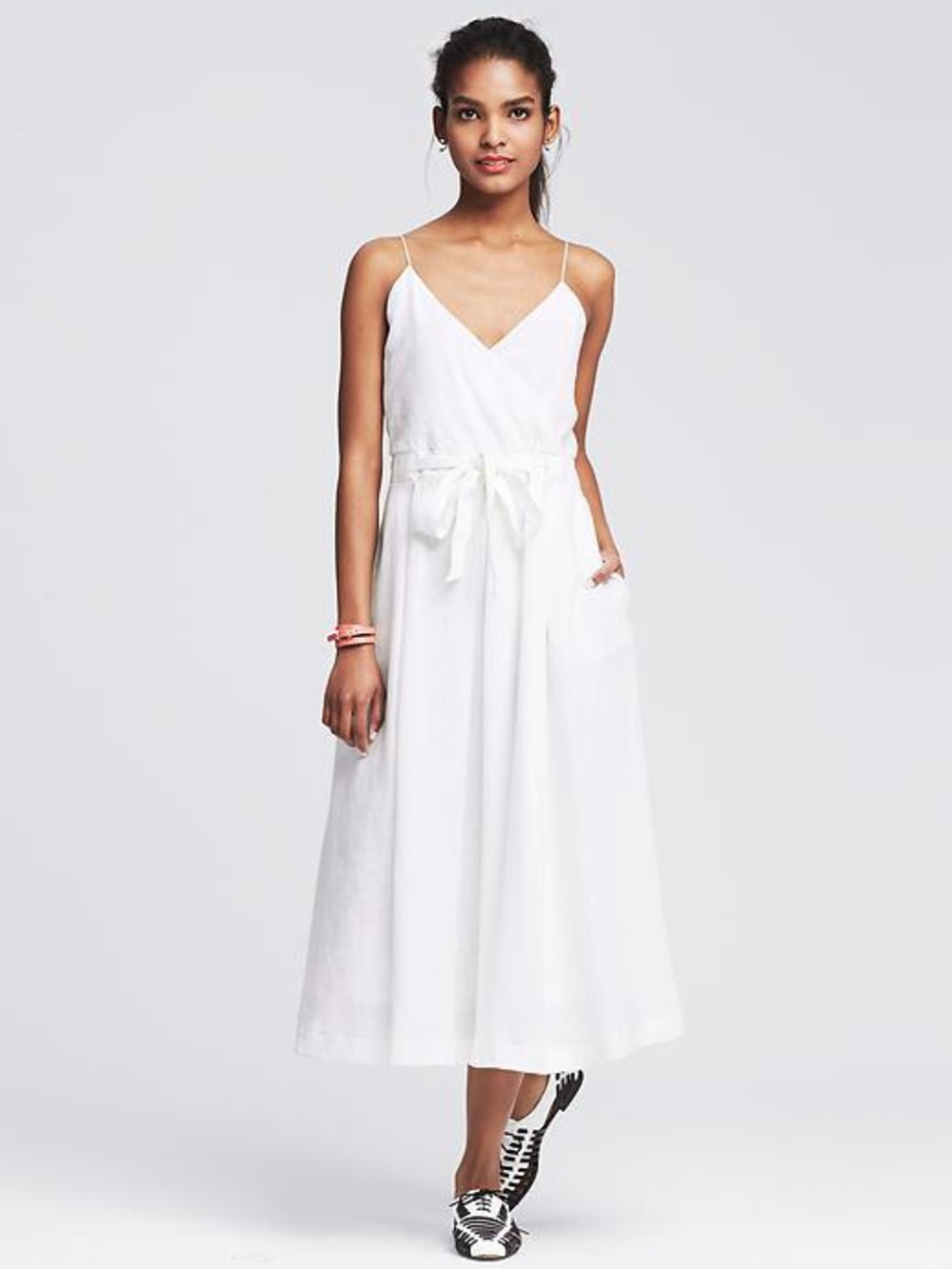 Banana Republic White 100% Linen Midi Dress